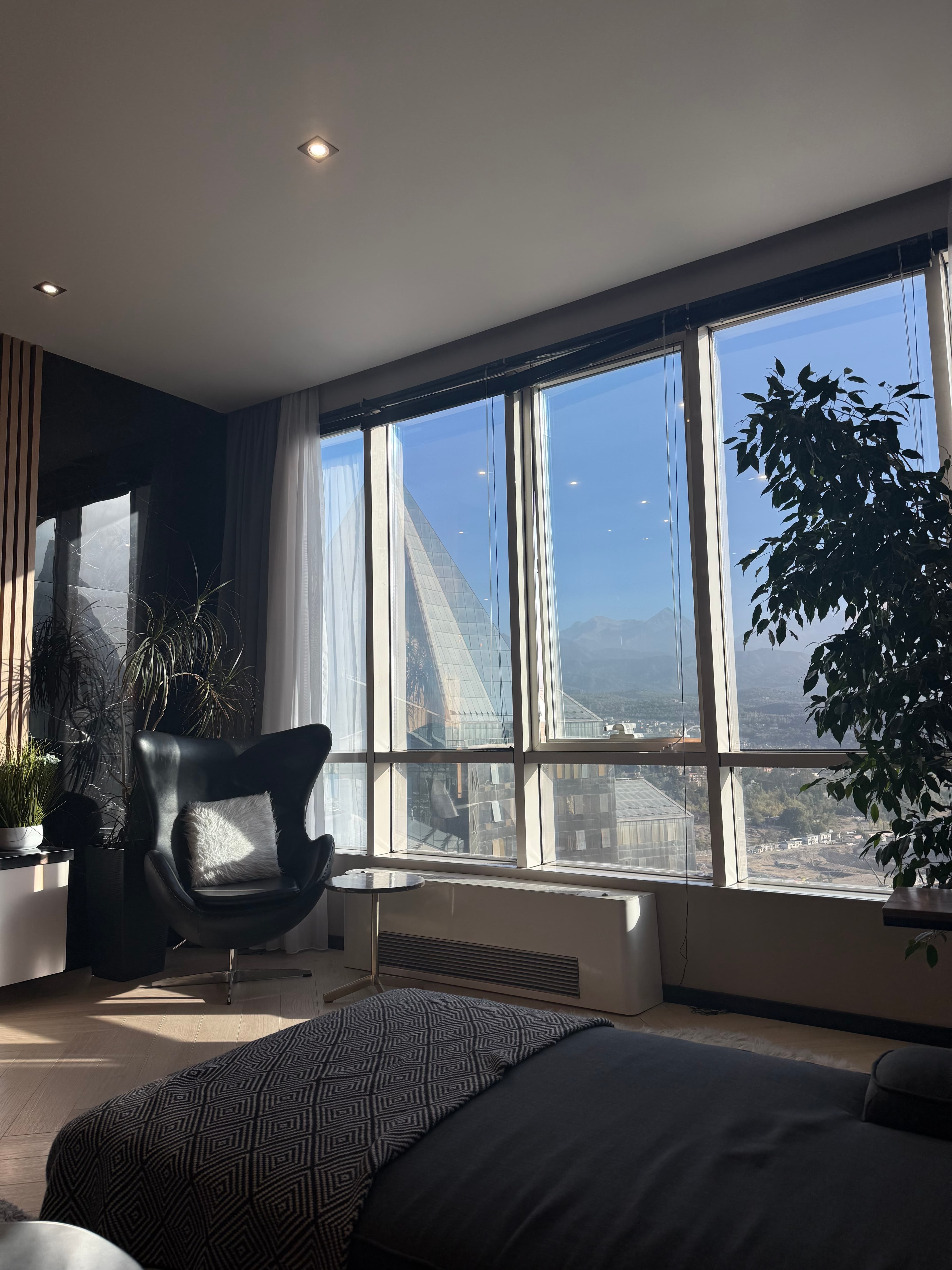 The Tian Shan mountains around Almaty, seen from a hotel room