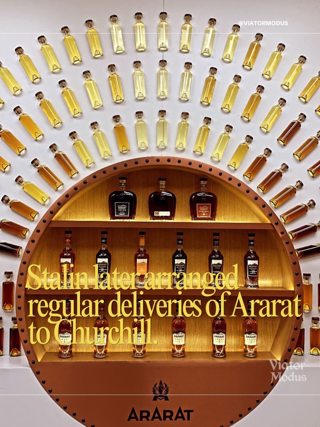 Ararat brandy bottle display wall