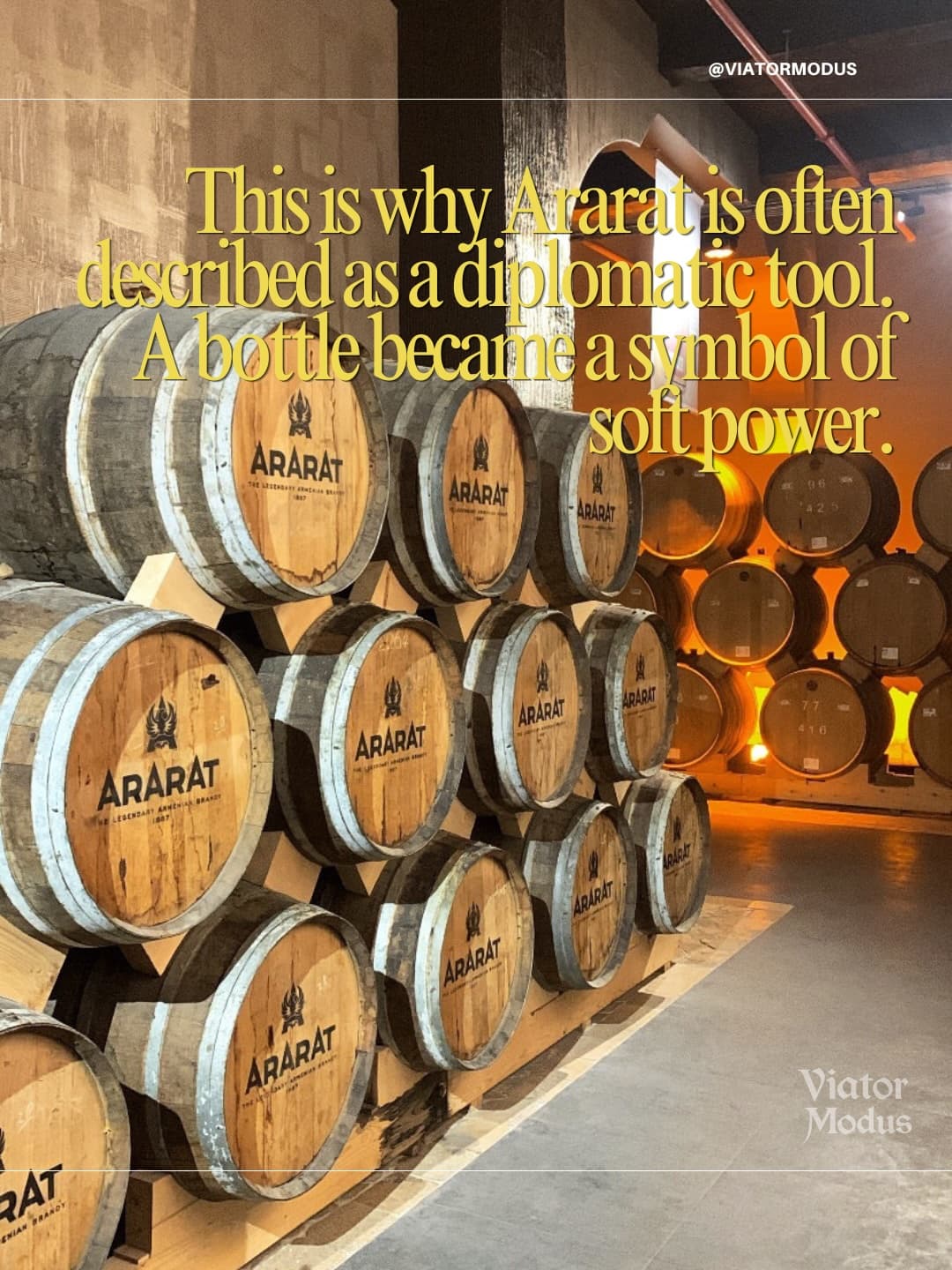 Ararat oak barrels aging in the cellar