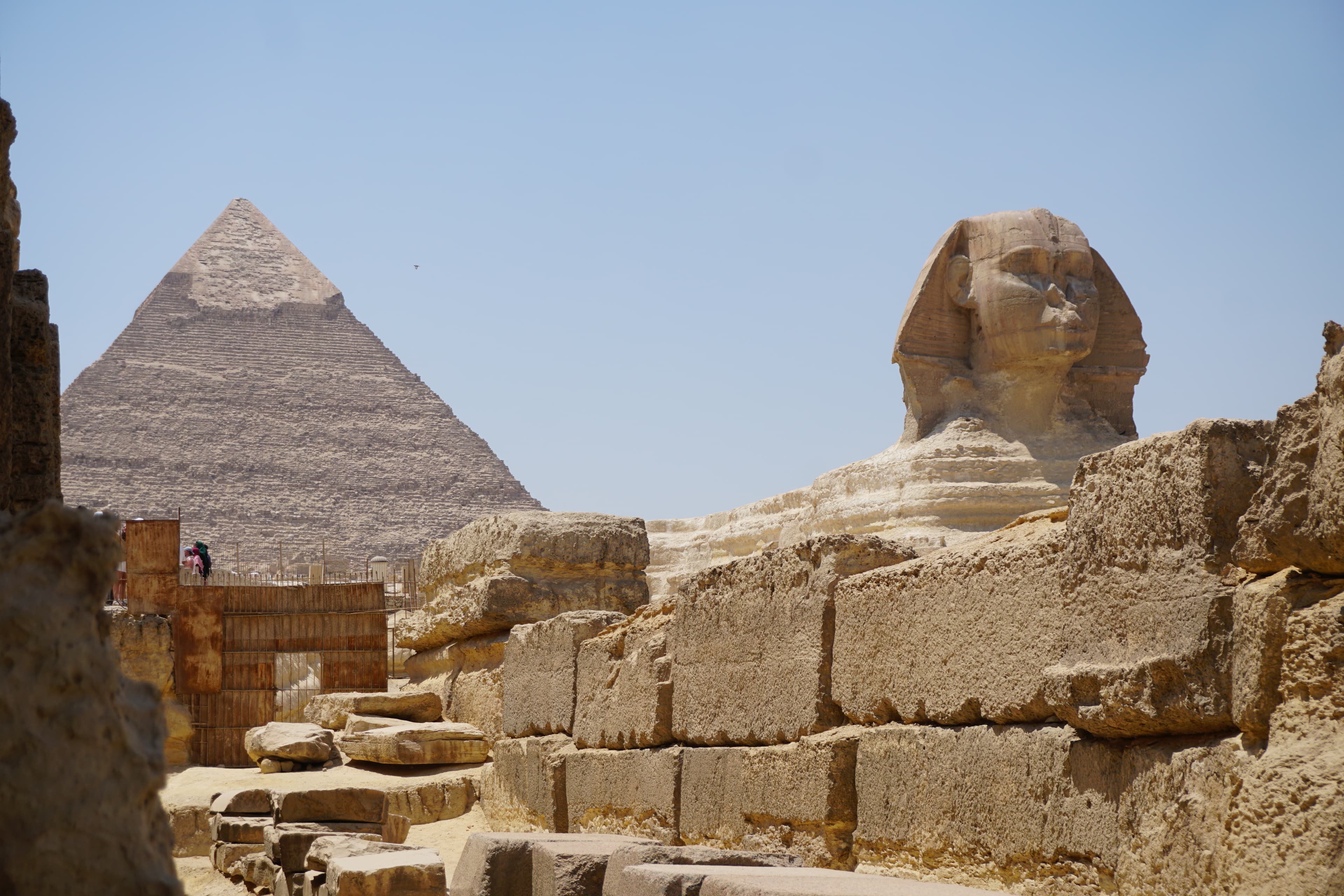 The Great Sphinx of Giza, the largest monolithic statue in the world, facing east