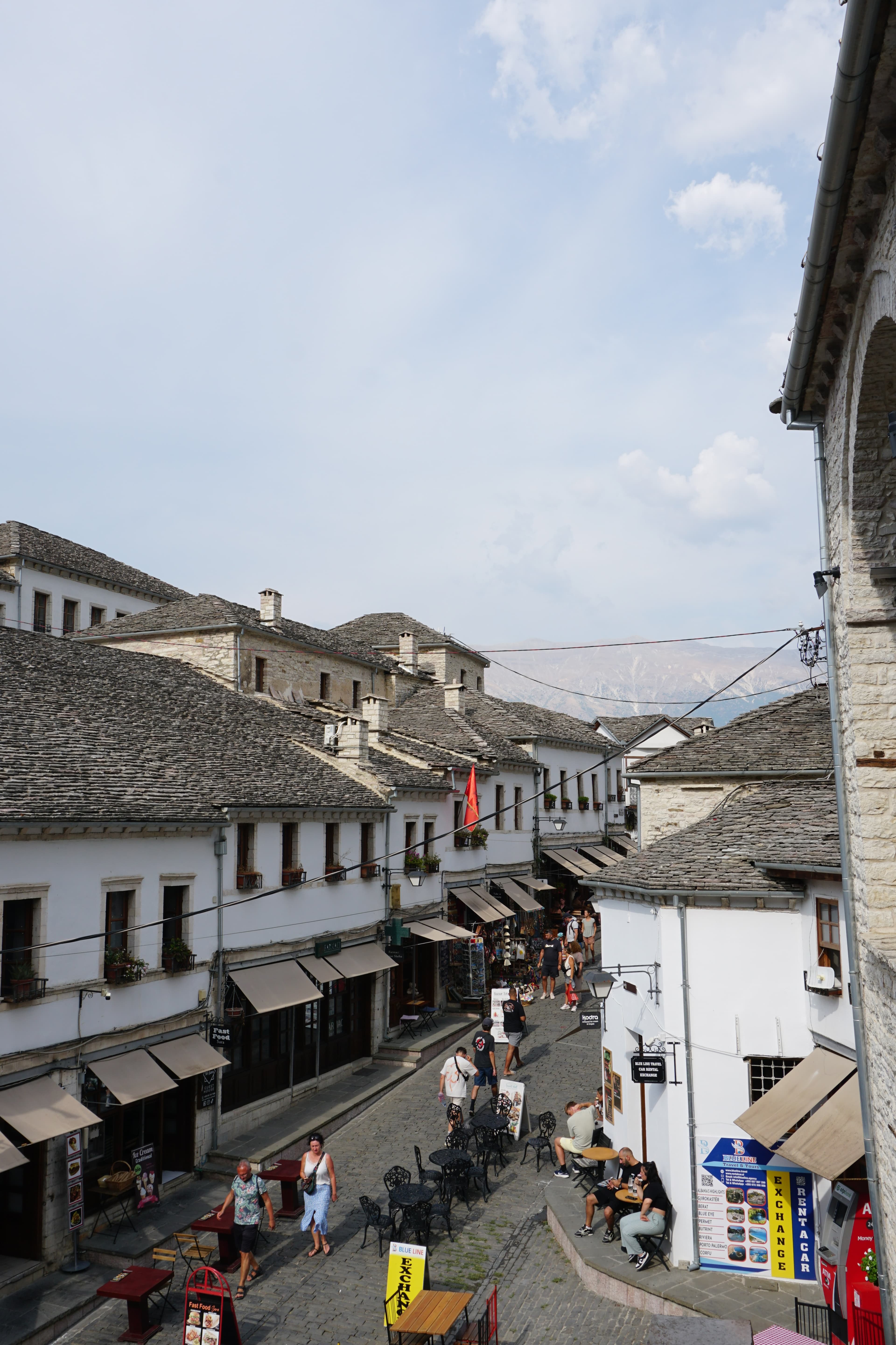 Steep cobbled lanes in Gjirokastër's old town