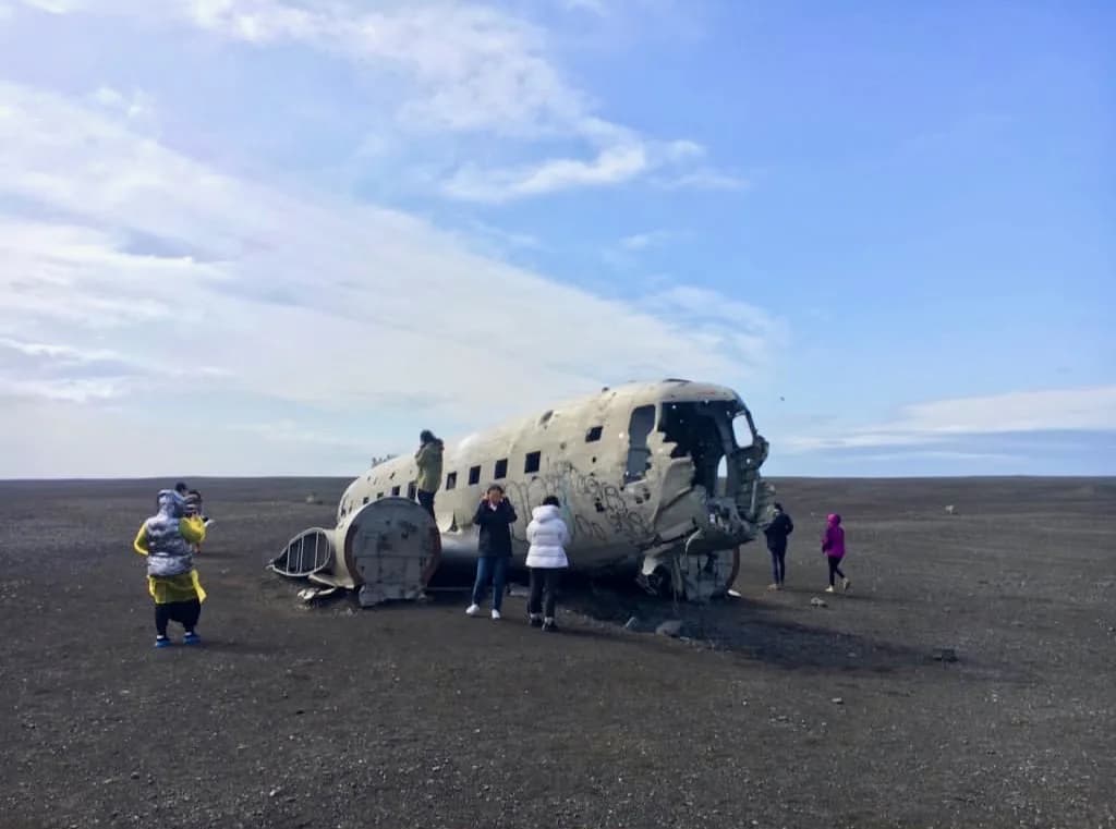 The Sólheimasandur DC-3 plane wreck on black volcanic sand, south coast of Iceland