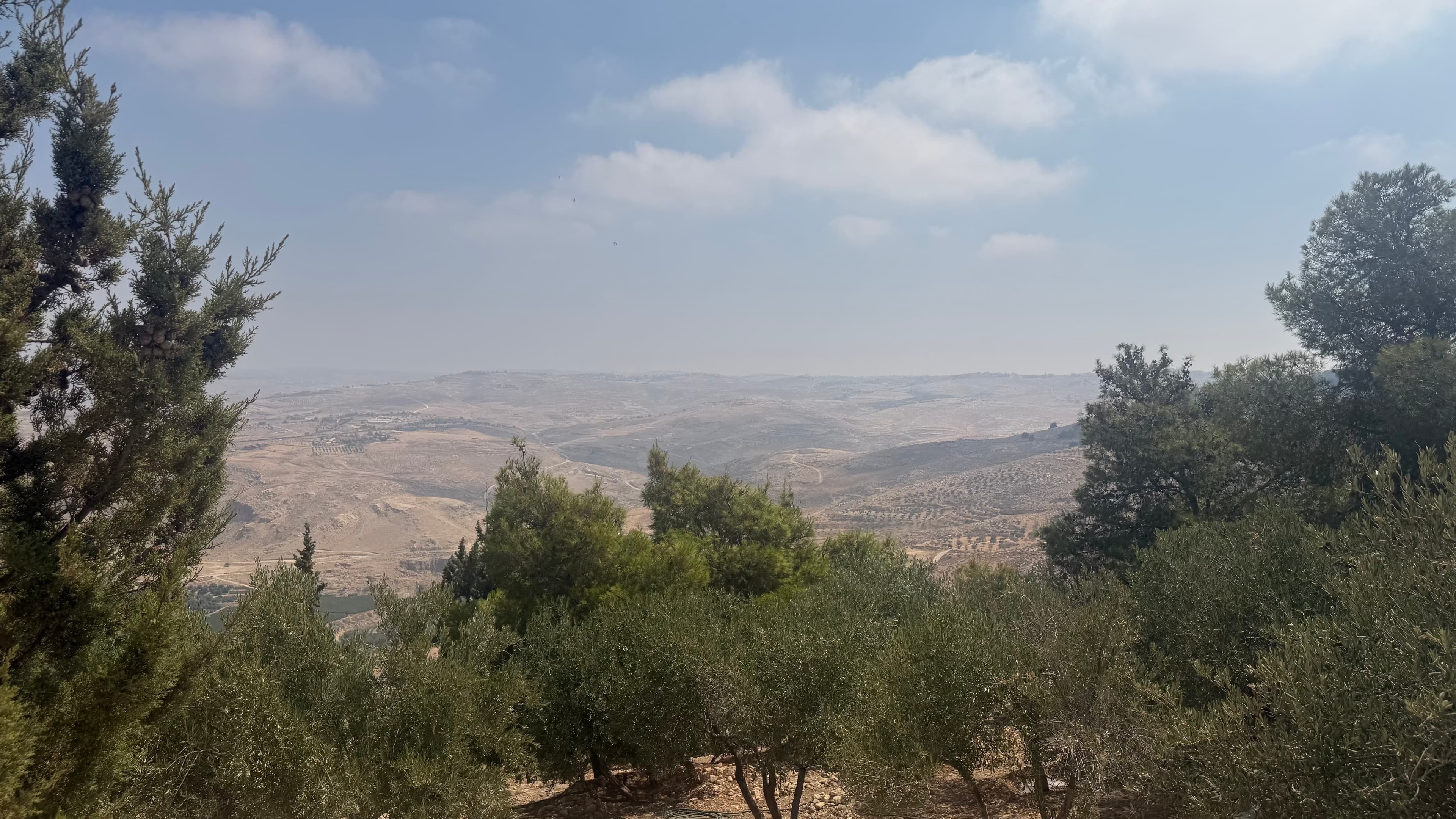 A panorama across the hills of the Holy Land seen from Mount Nebo, Jordan
