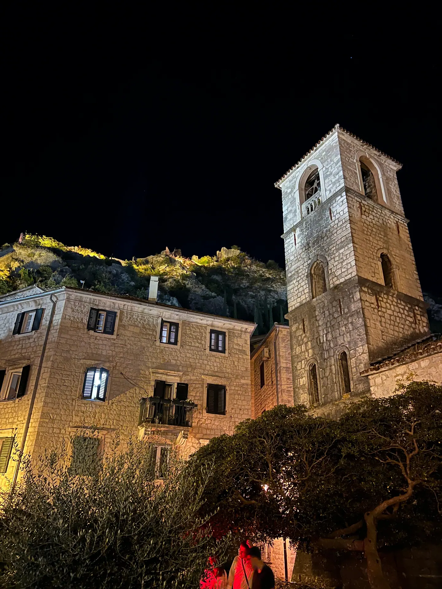 View over the Bay of Kotor and old town rooftops, Montenegro