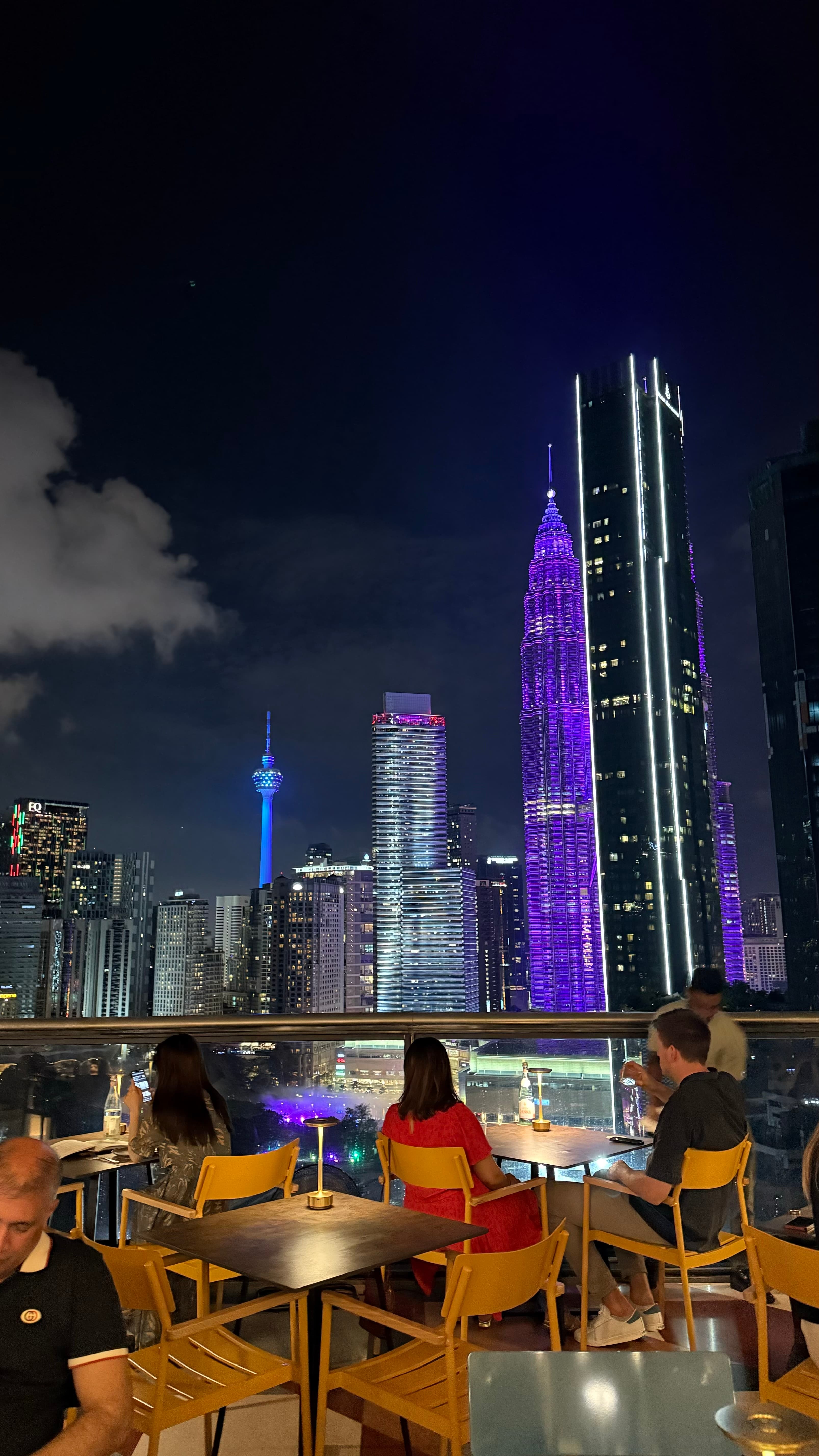 The Kuala Lumpur skyline and Petronas Twin Towers seen from Troika Sky Dining