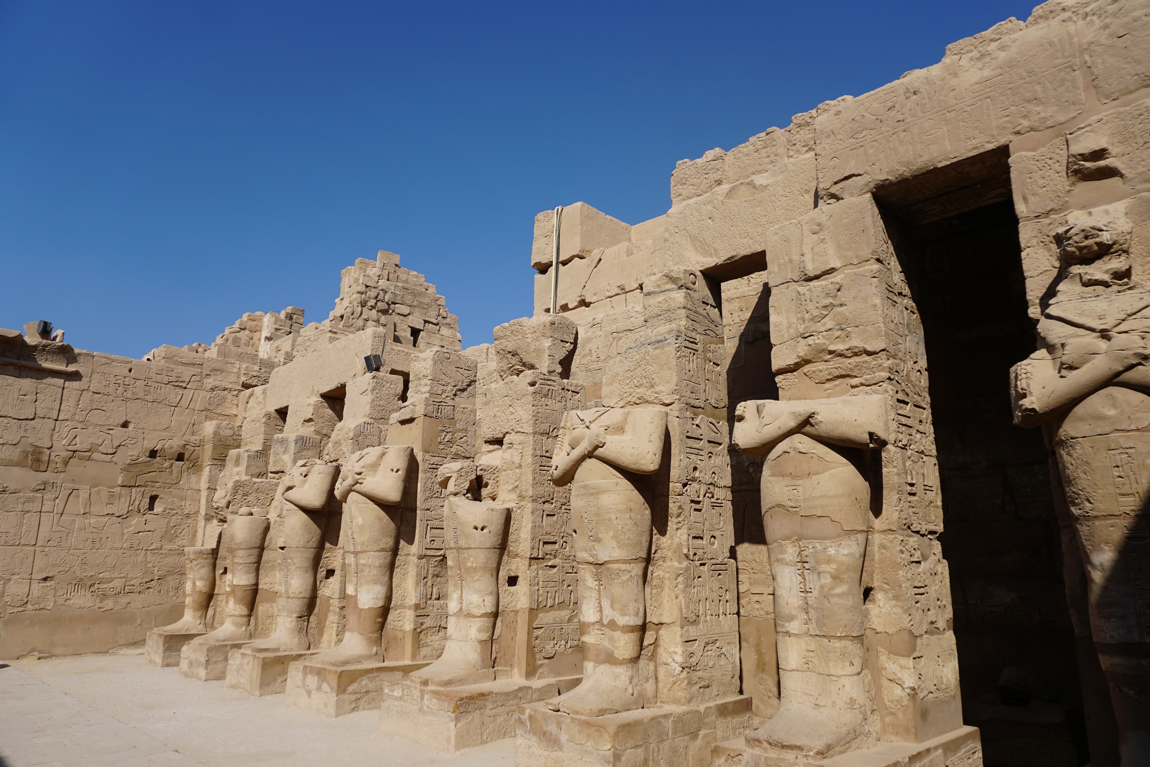 The pylons and standing columns of the Karnak temple complex in Luxor, Egypt
