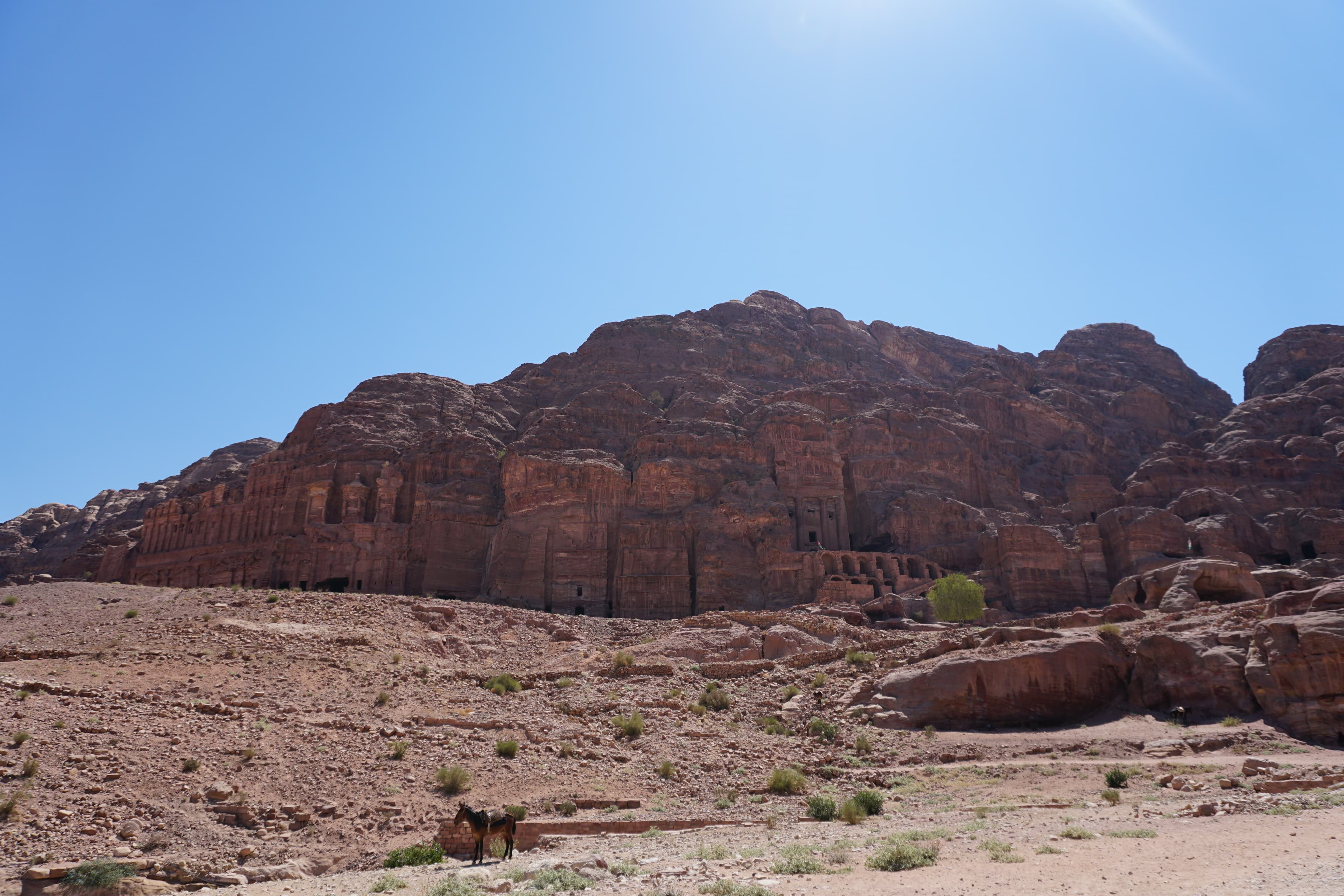 The rock-cut Royal Tombs carved into the sandstone cliffs of Petra, Jordan