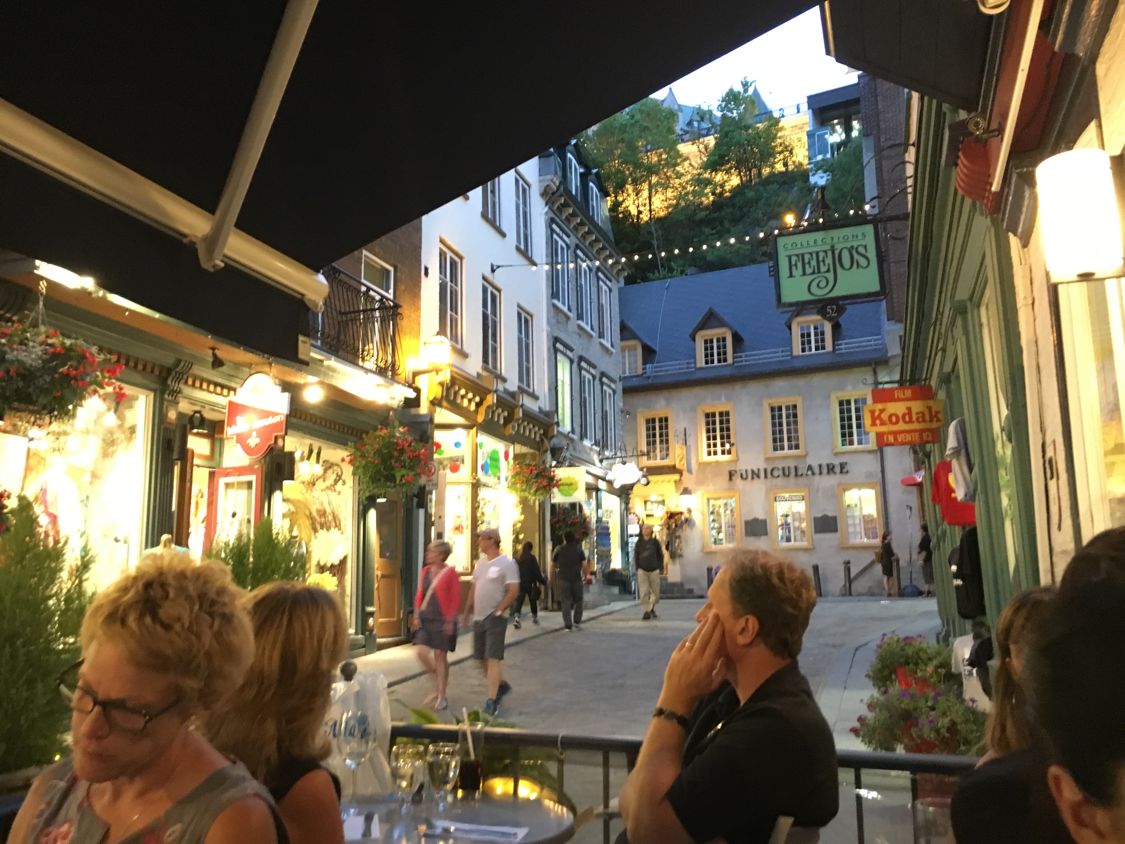 The cobbled streets and stone buildings of Old Québec inside the city walls, Québec City, Canada