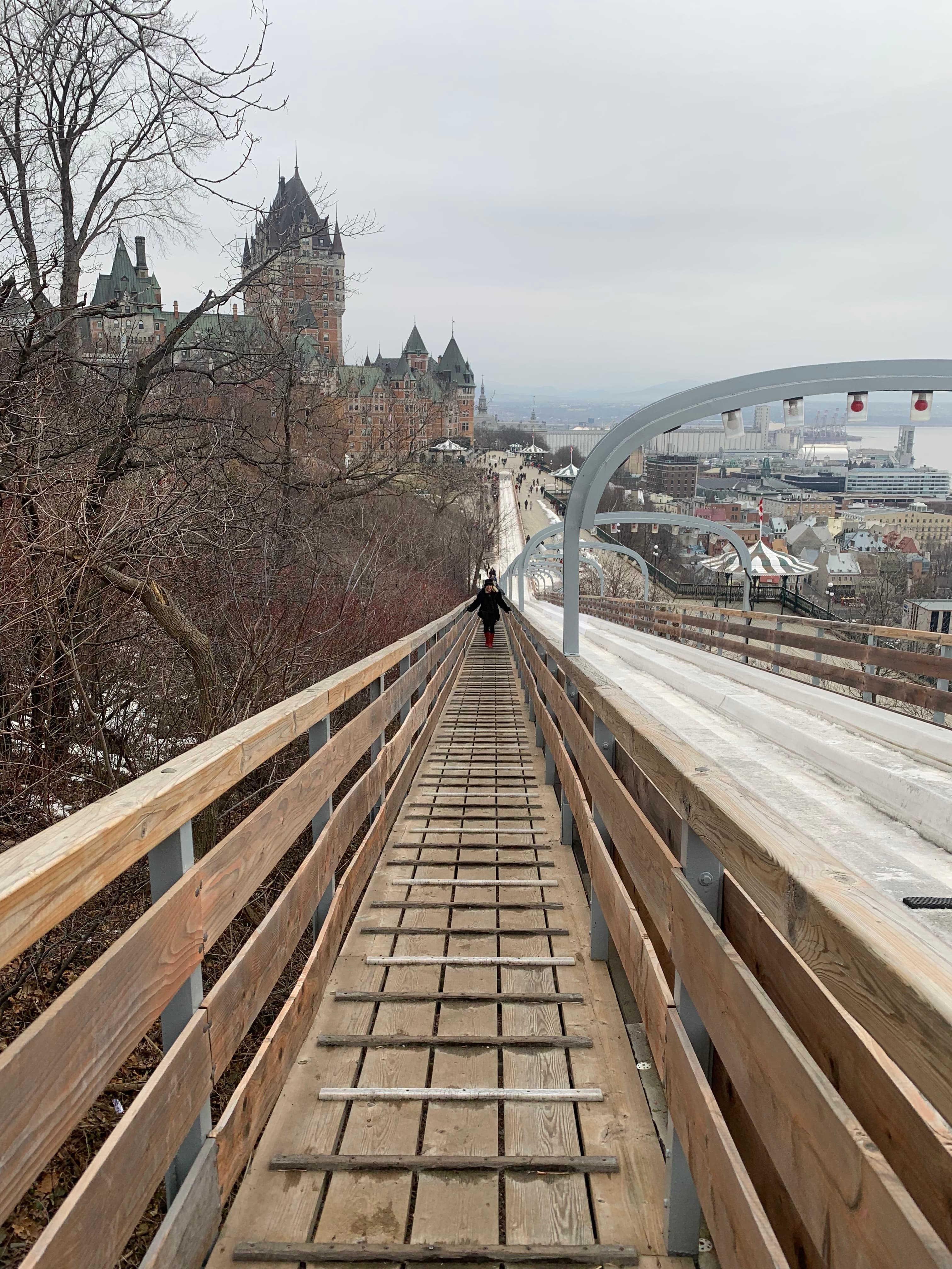 The toboggan slide on Dufferin Terrace beside Château Frontenac in Québec City