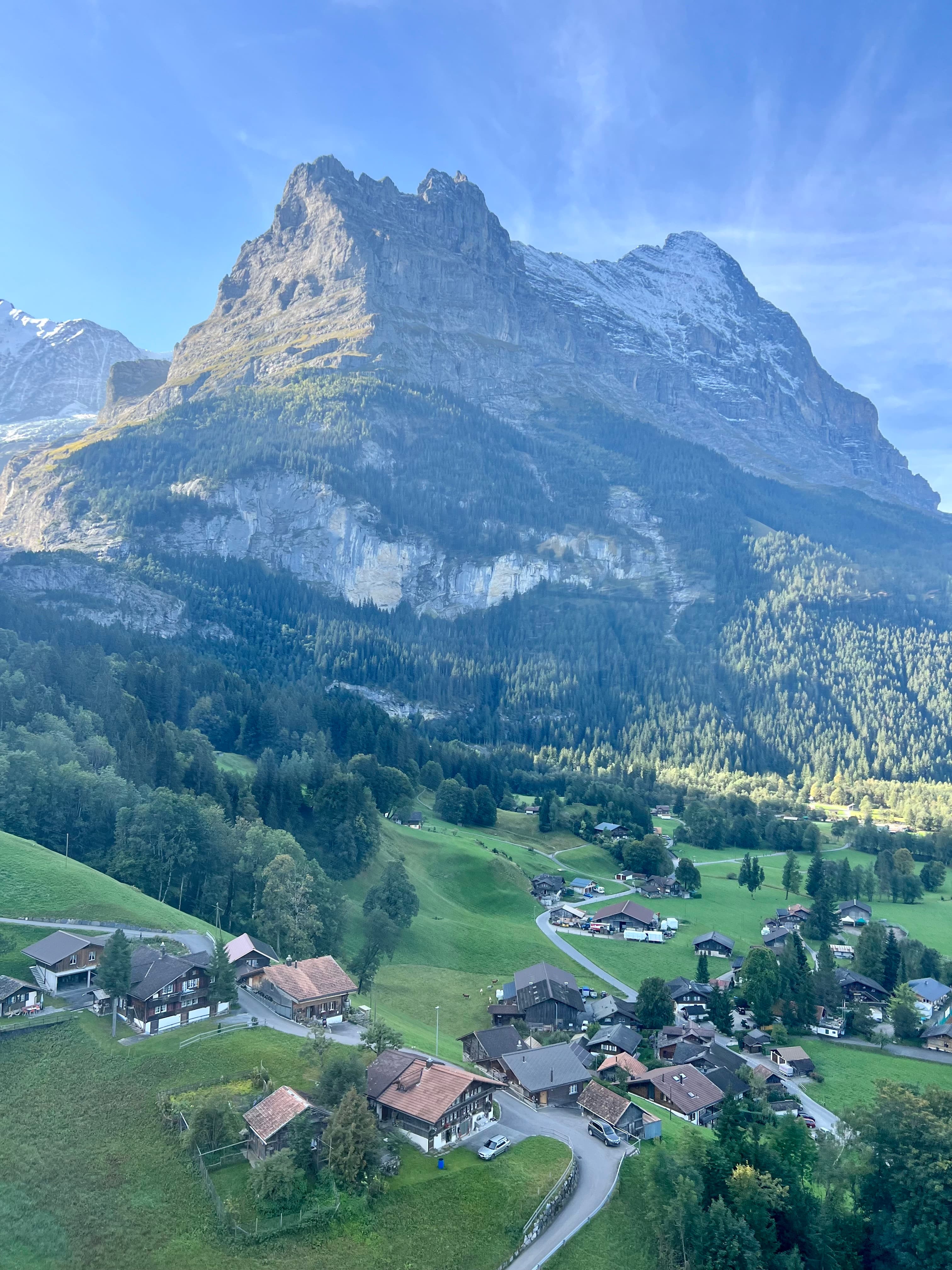 The village of Grindelwald below the north face of the Eiger in the Bernese Alps, Switzerland