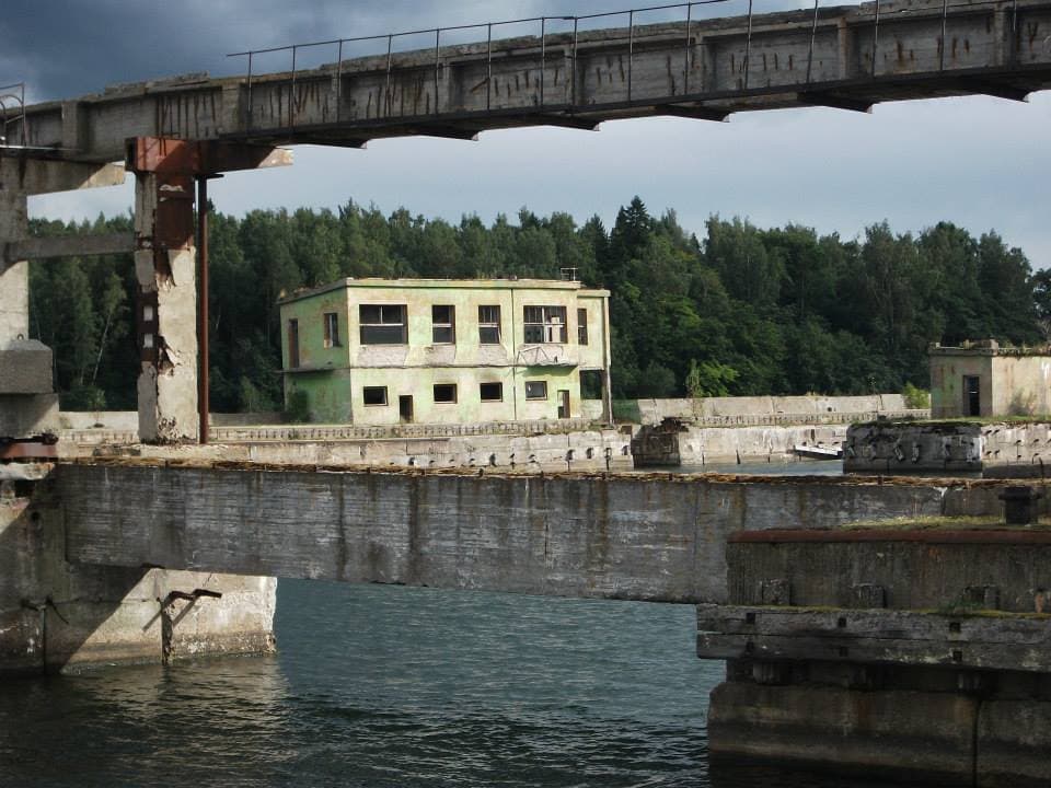 The half-sunken Soviet submarine demagnetization facility at Hara, Estonia