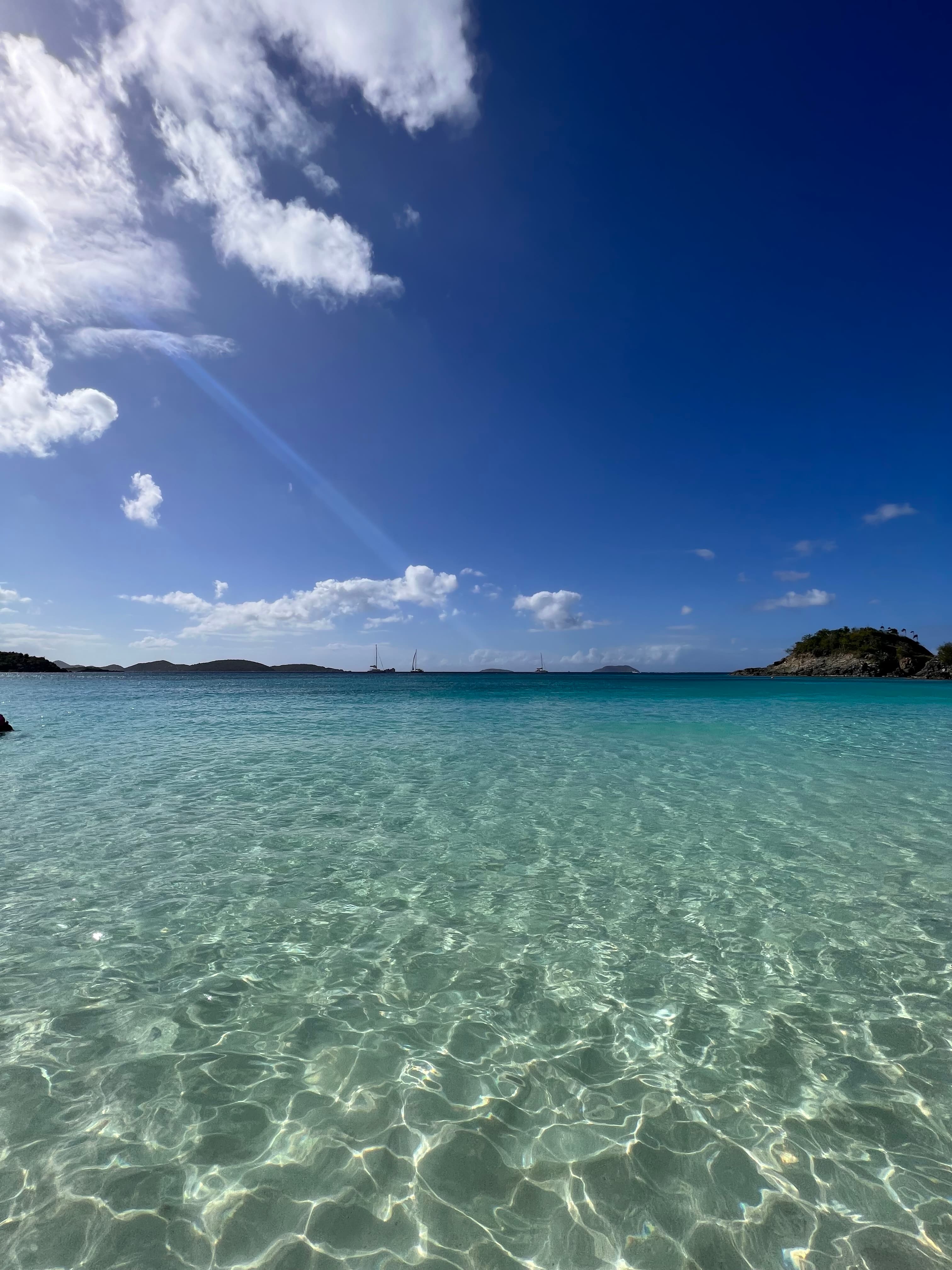 Trunk Bay and its offshore cay in Virgin Islands National Park on St. John, home to an underwater snorkel trail