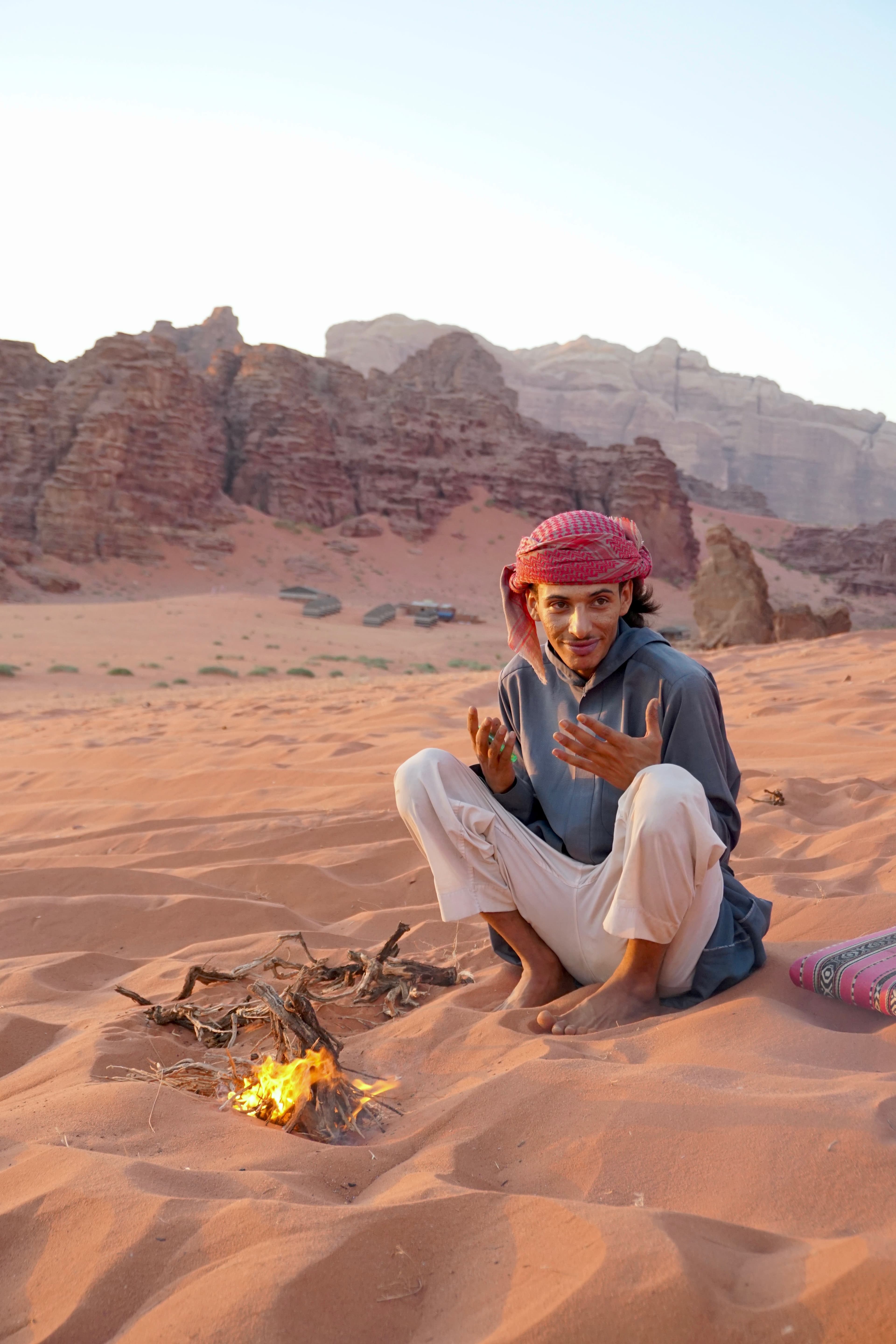 Bedouin tea by the fire at a desert camp in Wadi Rum