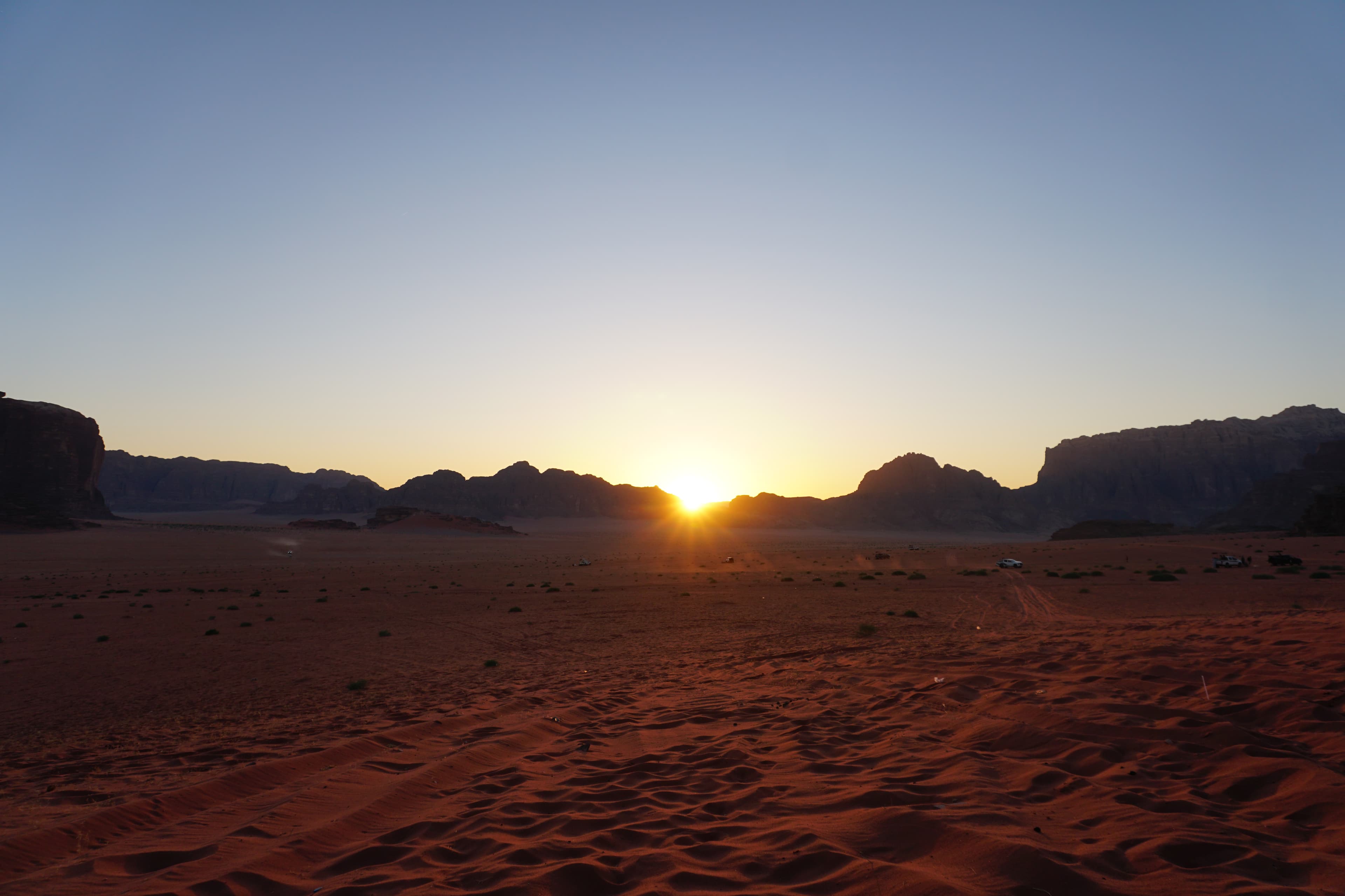 Sunset over the sandstone mountains of Wadi Rum, Jordan
